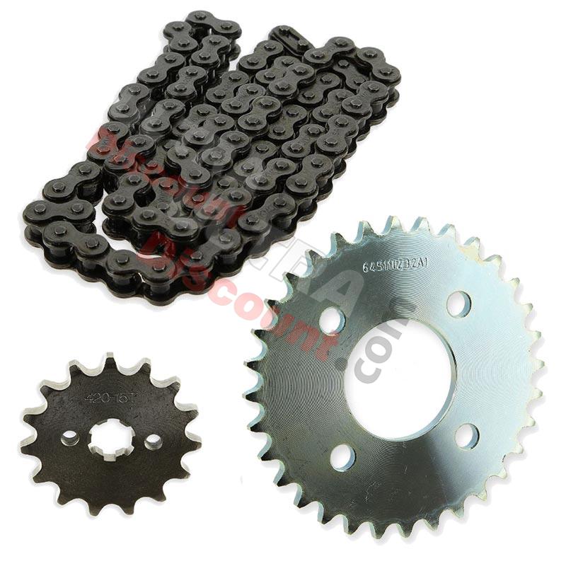 Kit di trasmissione: catena + pignone + ruota dentata per Skymax ST125-6-6A, Ricambi Dax Skymax Kit di trasmissione: catena + pignone + ruota dentata per Skymax ST125-6-6A, Ricambi Dax Skymax