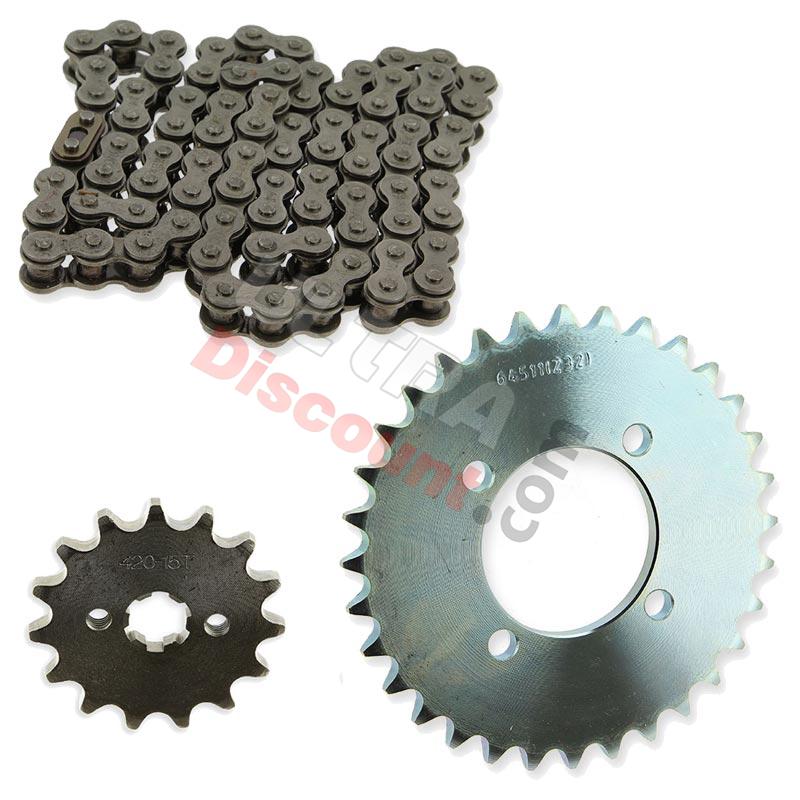 Kit di trasmissione: catena + pignone + ruota dentata per Skymini skybongo ST125-8/8A, Ricambi Skymini Monkey - Gorilla