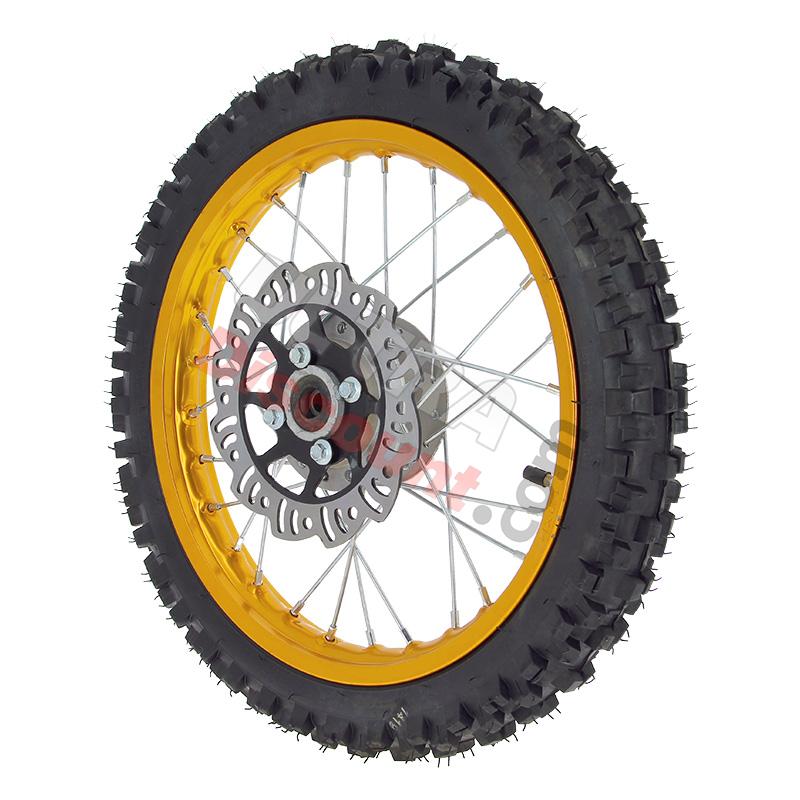 Ruota anteriore 14'' completa per Pit Bike AGB27 (oro, ruota con tacchetti da 10mm), Ricambi Pit Bike Ruota anteriore 14'' completa per Pit Bike AGB27 (oro, ruota con tacchetti da 10mm), Ricambi Pit Bike
