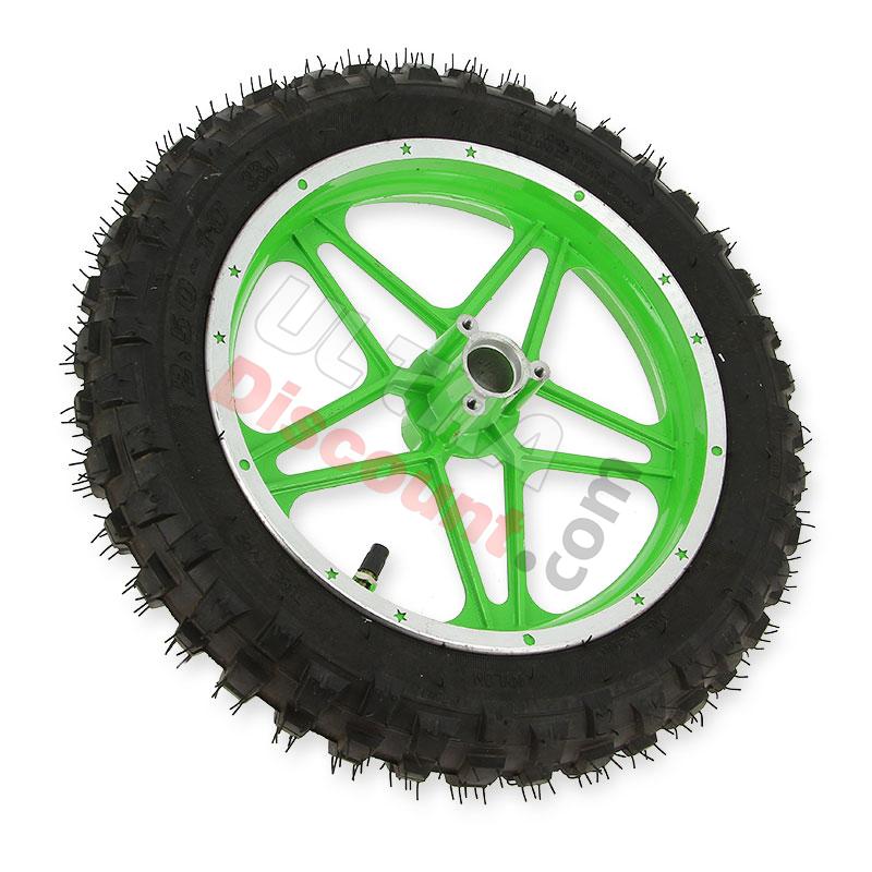 Ruota posteriore completa verde per mini moto cross (10'', tipo 1), Ricambi Mini moto cross Ruota posteriore completa verde per mini moto cross (10'', tipo 1), Ricambi Mini moto cross