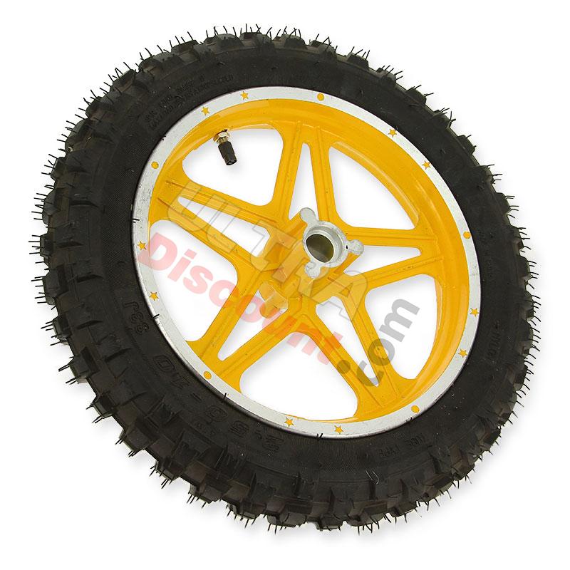 Ruota anteriore completa giallo per mini moto cross (10'', tipo 1), Ricambi Mini moto cross Ruota anteriore completa giallo per mini moto cross (10'', tipo 1), Ricambi Mini moto cross